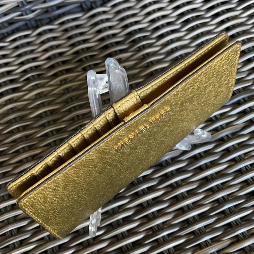 Michael Kors Medium Flat Slim Bifold Wallet Old Gold Leather